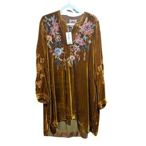 NWT Johnny Was Denali Velvet Relaxed Trapunto Tunic in Vintage Gold size L